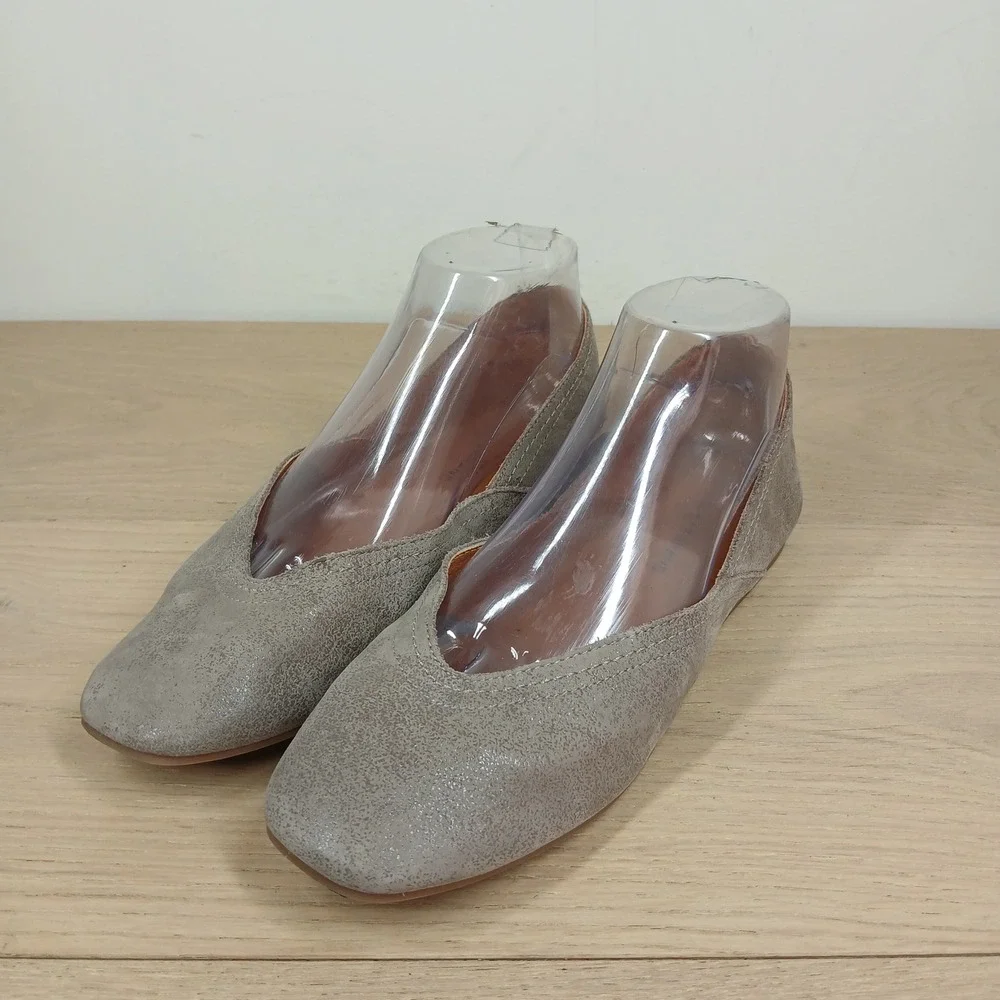 Lucky Brand Ballet Flats Women's 7.5 Taupe Suede Metallic Square Toe Slip On